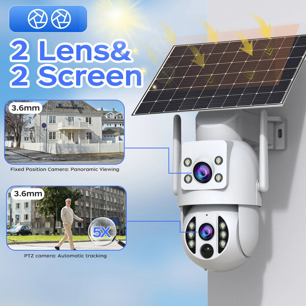 Solar Wireless Outdoor Security Camera Dual Lens 2K/4K - Solar Guard