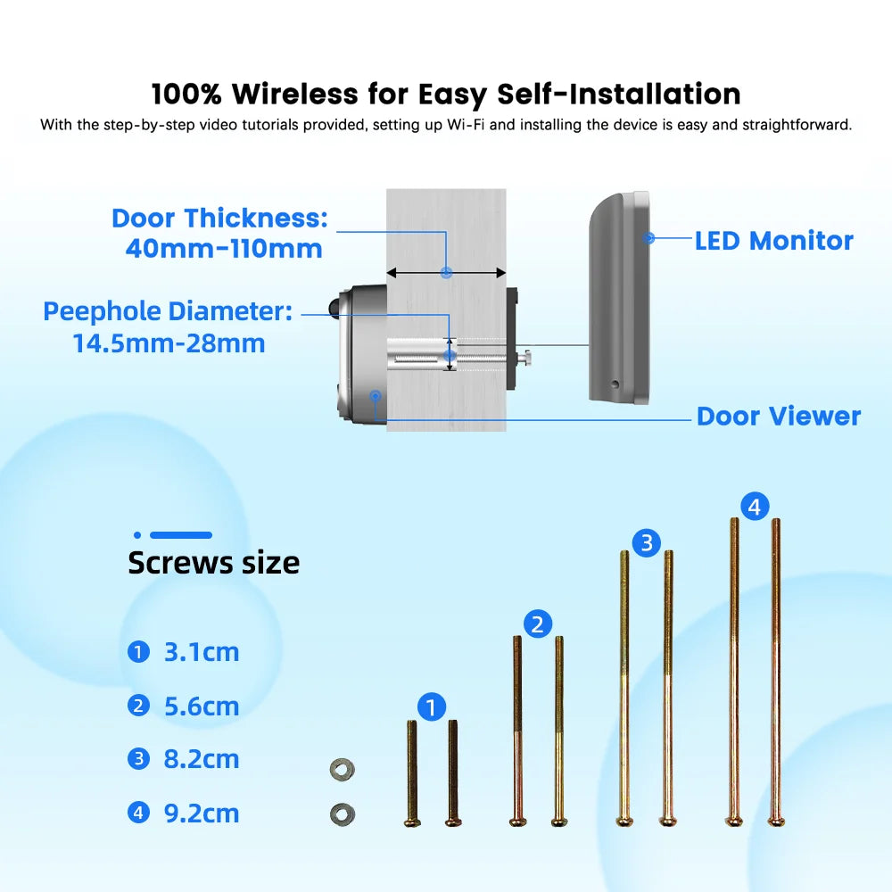 Tuya WiFi 3MP Smart Peephole Door Camera With Monitor - Solar Guard