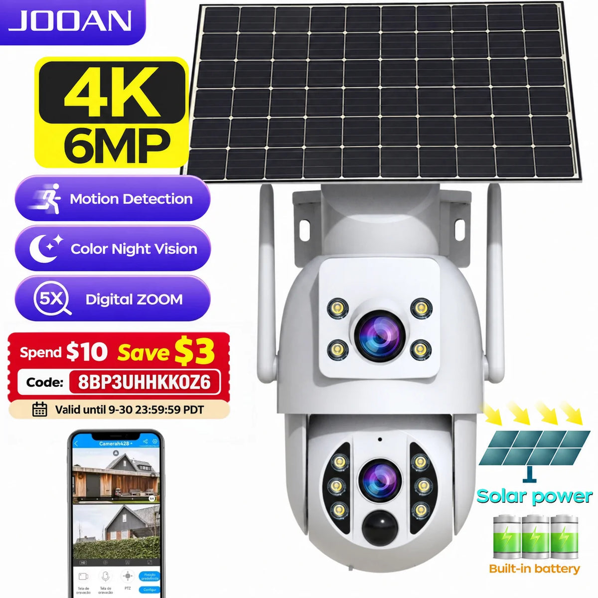 Solar Wireless Outdoor Security Camera Dual Lens 2K/4K