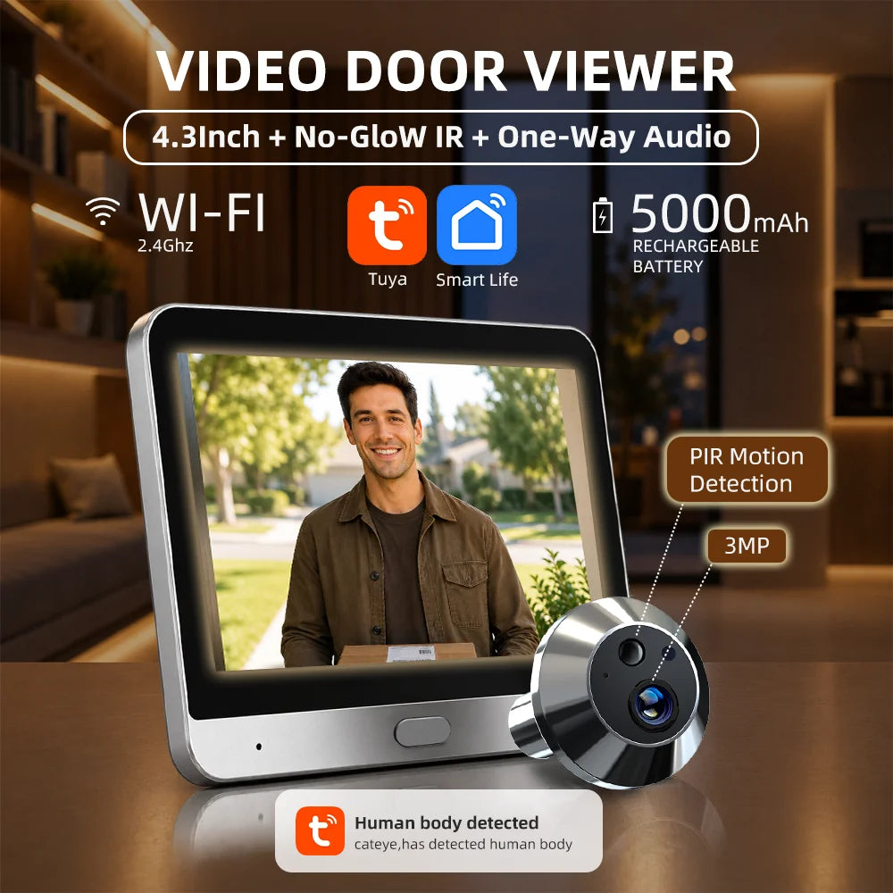 Tuya WiFi 3MP Smart Peephole Door Camera With Monitor