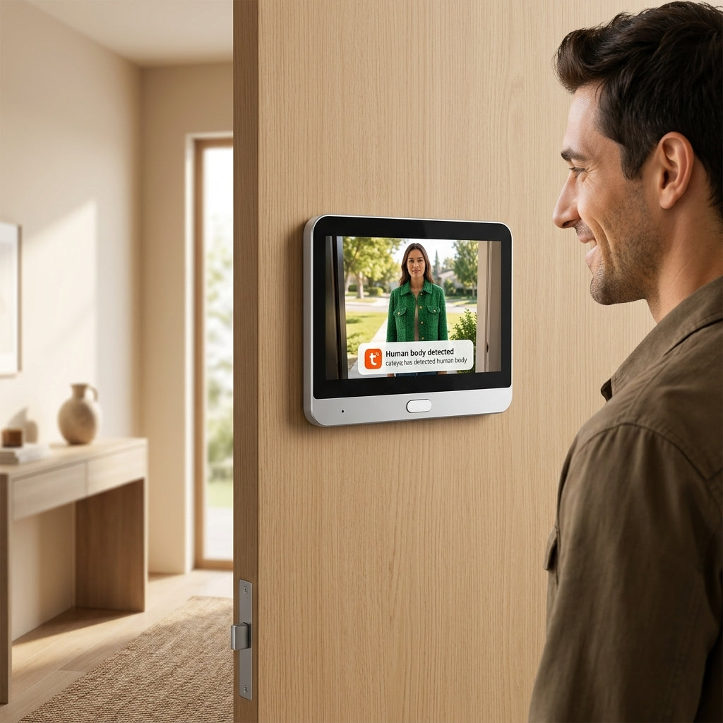 Tuya WiFi 3MP Smart Peephole Door Camera With Monitor - Solar Guard