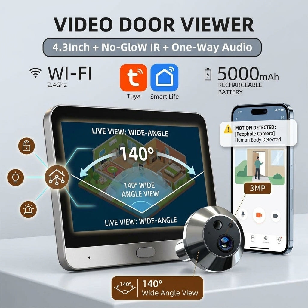 Tuya WiFi 3MP Smart Peephole Door Camera With Monitor - Solar Guard