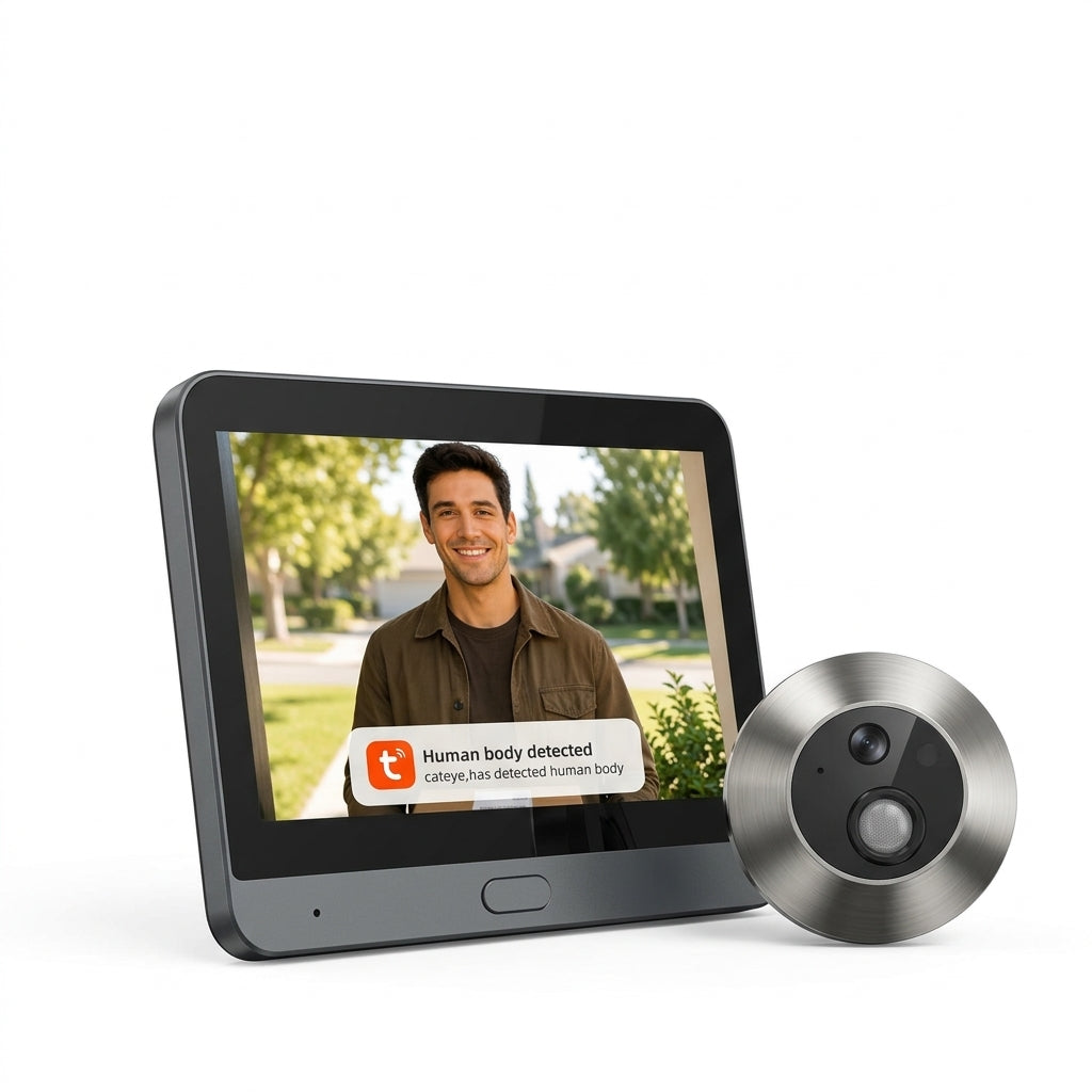 Tuya WiFi 3MP Smart Peephole Door Camera With Monitor - Solar Guard